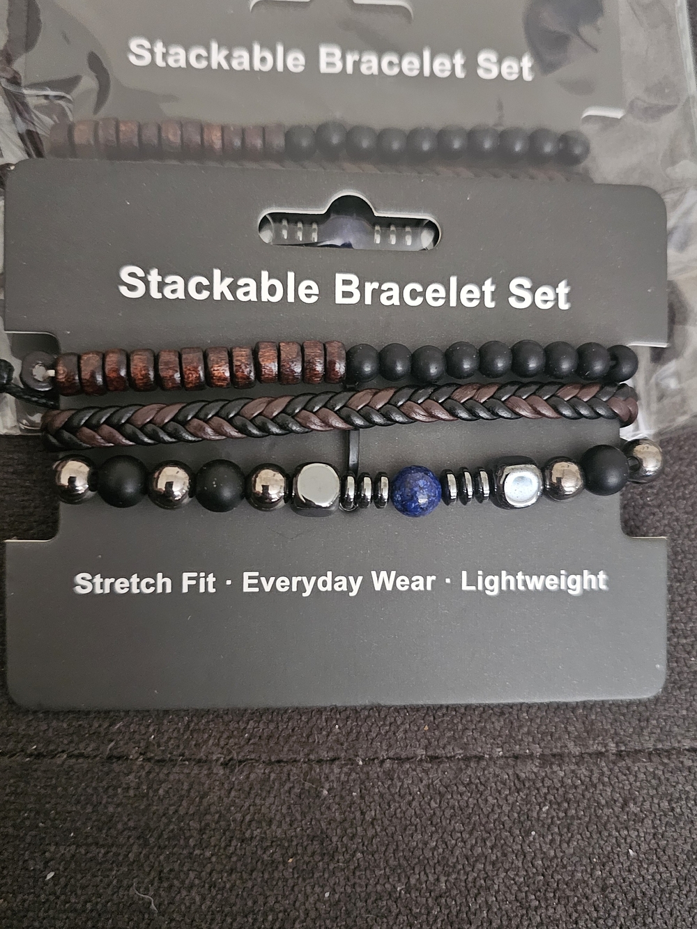 Stackable Men's Bracelet Set — Black & Brown Beaded and Braided Styles